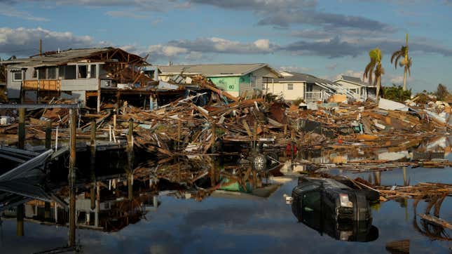 Fort Myers Beach, Florida, on Oct. 5, 2022, one week after the passage of Hurricane Ian. The hurricane resulted in a spike in cases of flesh-eating bacteria. 