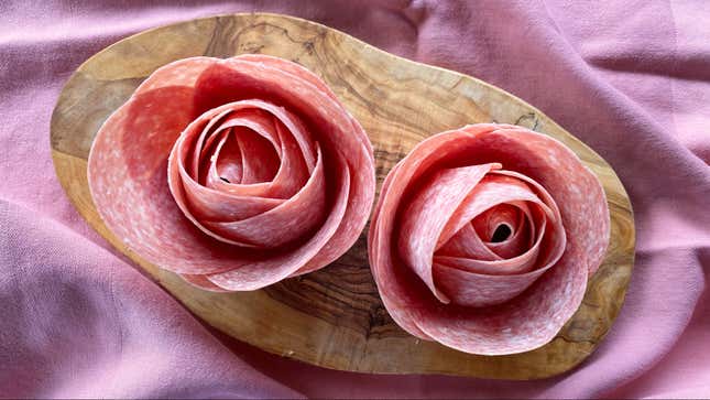 Image for article titled Make a Cute Little Salami Rose With a Wine Glass