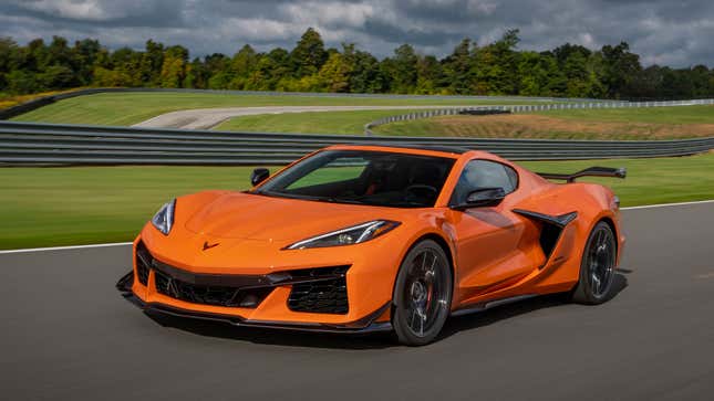 A photo of an orange Corvette Z06 sports car. 