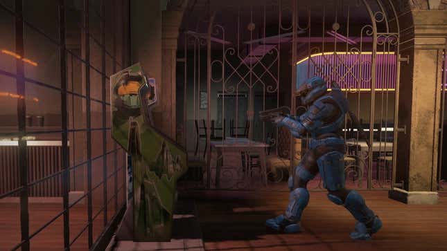 A Spartan approaches an arcade machine, in a Halo Infinite event teaser