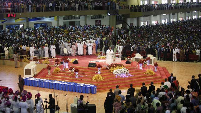 Living Faith Church, also known as Winners' Chapel, conducts a service for worshippers in the church in Ota, Nigeria.