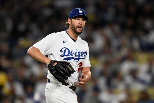 Apr 18, 2023; Los Angeles, California, USA; Los Angeles Dodgers starting pitcher Clayton Kershaw (22) on the mound in the seventh inning against the New York Mets at Dodger Stadium.