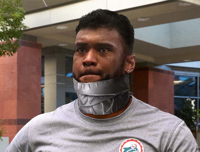 Image for article titled Dolphins Under Scrutiny After Tua Tagovailoa Seen Exiting Hospital With Head Hastily Taped Back On