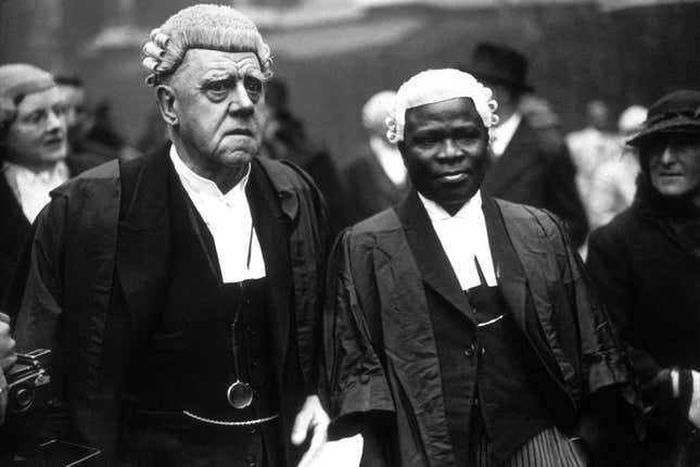 Ladipo Solanke is pictured with a fellow barrister in London in 1936.
