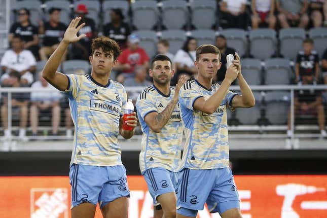 Aug 26, 2023; Washington, District of Columbia, USA; Philadelphia Union players wave to fans in the stands prior to their game against D.C. United at Audi Field.