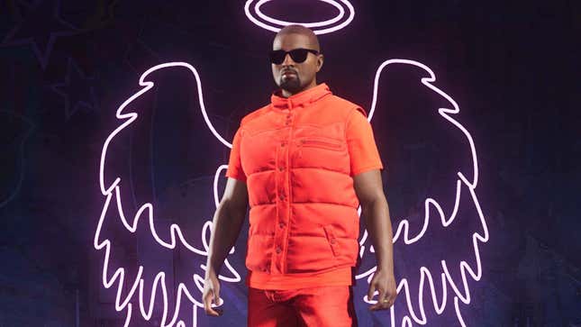 A custom character created in the demo that looks like Kanye West wearing an orange vest. 