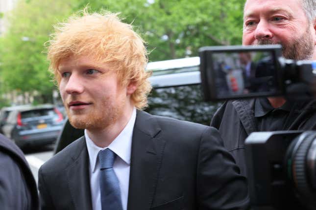NEW YORK, NEW YORK - MAY 04: Musician Ed Sheeran arrives for his copyright infringement trial at Manhattan Federal Court on May 04, 2023 in New York City. Sheeran is being sued for copyright infringement for his 2014 hit “Thinking Out Loud.”