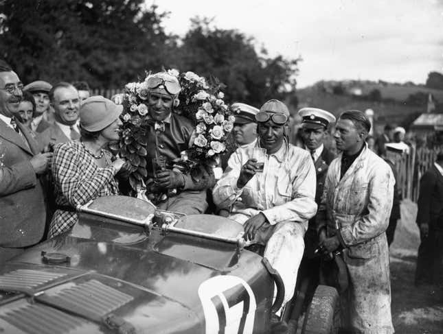 Tazio Nuvolari after winning an Ulster TT car race in Belfast, 1933