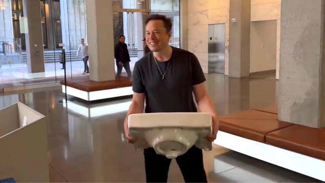 Elon Musk holding a sink.