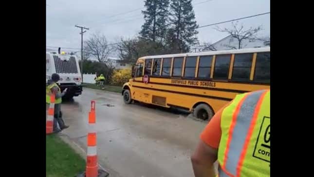 Image for article titled Watch A School Bus Drive Right Through Wet Concrete With Kids On Board