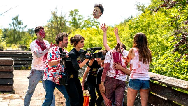 people filming a zombie movie.