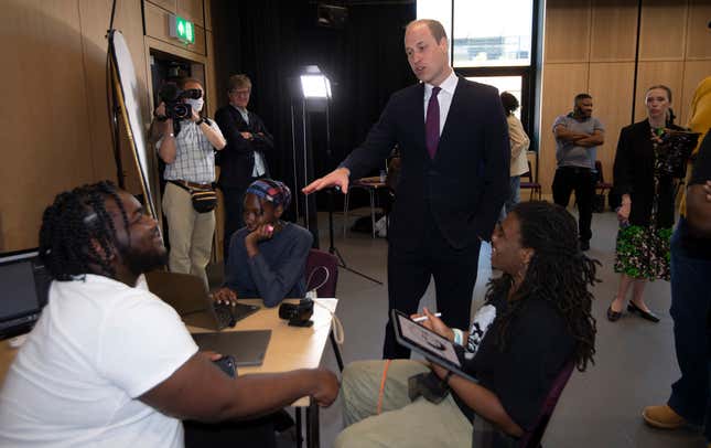 Britain’s Prince William, speaks to young people during a visit to ELEVATE, at Brixton House, in London, Wednesday, June 22, 2022.