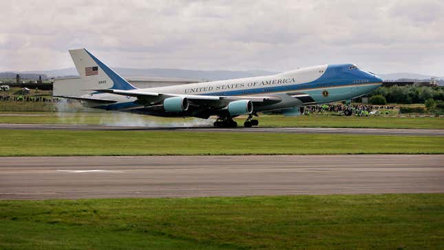 A photo of Air Force One landing.