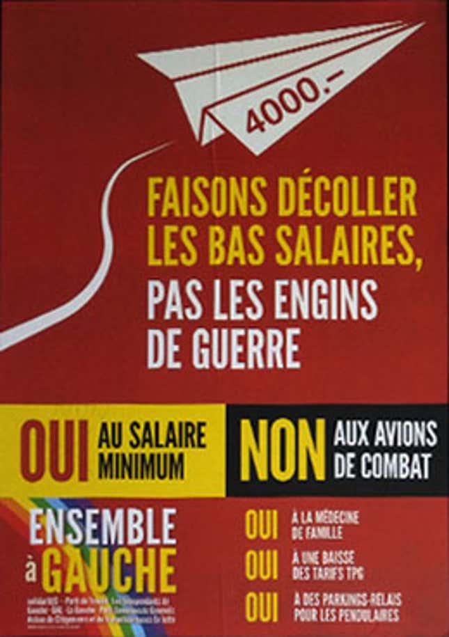 Image for article titled These are the posters trying to sway Swiss voters on a $28 hourly minimum wage