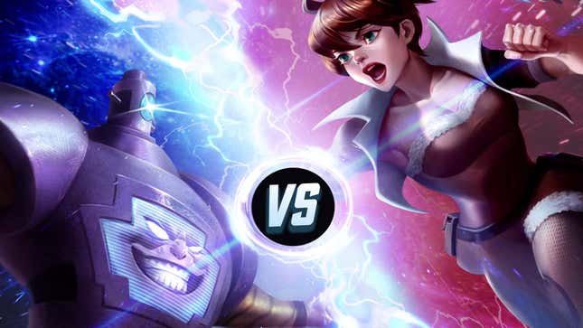 Marvel Snap artwork shows a large robot fighting Squirrel Girl. 