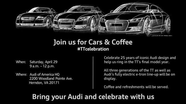 Image for article titled Audi&#39;s Hosting a Cars &amp; Coffee Near Washington, D.C. on Saturday and You&#39;re Invited