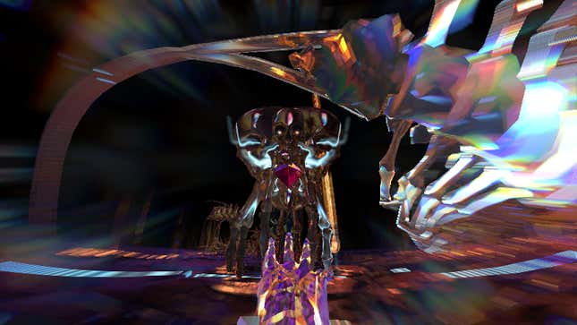 A demon prepares to get slain while surrounded by prismatic colors. 