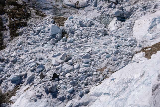 Debris and chunks of ice from the avalanche.