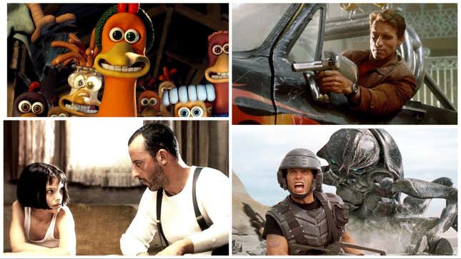 (Clockwise from Top Left): Chicken Run (Dreamworks), Last Action Hero (Columbia Pictures), Starship Troopers (TriStar Pictures), Léon: The Professional (Buena Vista International)