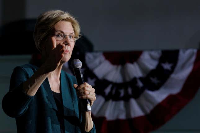 Democratic 2020 U.S. presidential candidate Elizabeth Warren.