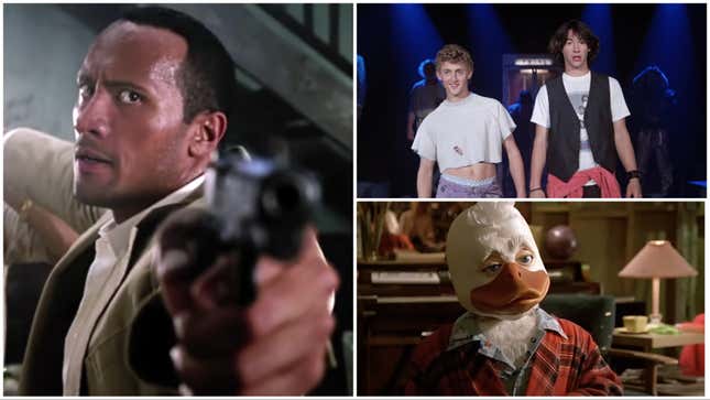 Clockwise from left: The Rundown (Screenshot: Universal Pictures/YouTube), Bill &amp; Ted’s Excellent Adventure(Screenshot: Orion Pictures/YouTube), Howard The Duck (Screenshot: Universal Pictures)