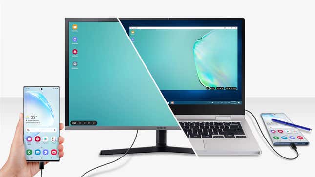 Samsung DeX works on computers, monitors, and TVs.