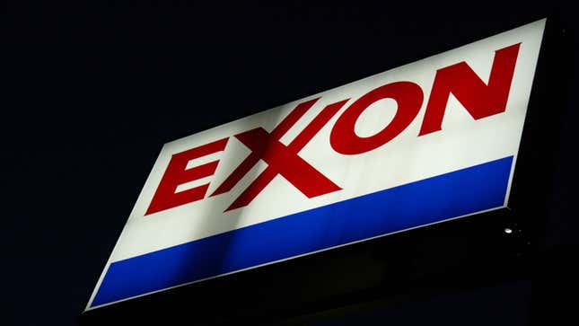 The Exxon logo at night.