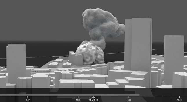 Imagen para el artículo titulado Esta reconstrucción forense en 3D de la explosión de Beirut es simplemente impresionante