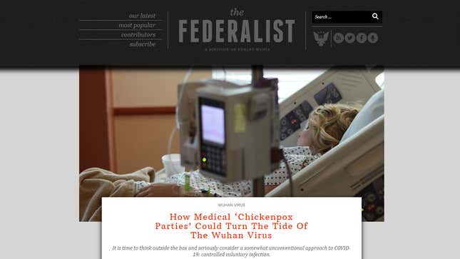 Image for article titled Twitter Deletes Post by The Federalist Calling for Coronavirus Infection Program