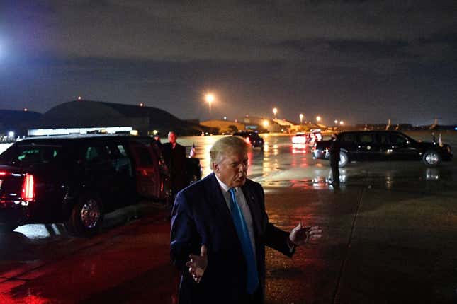 President Donald Trump speaks to reporters upon arrival at Andrews Air Force Base in Maryland on September 3, 2020. 