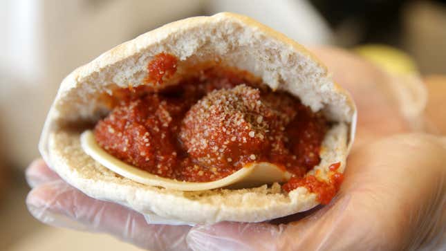 A meatball sandwich made with Impossible Foods’ meatless “beef.”
