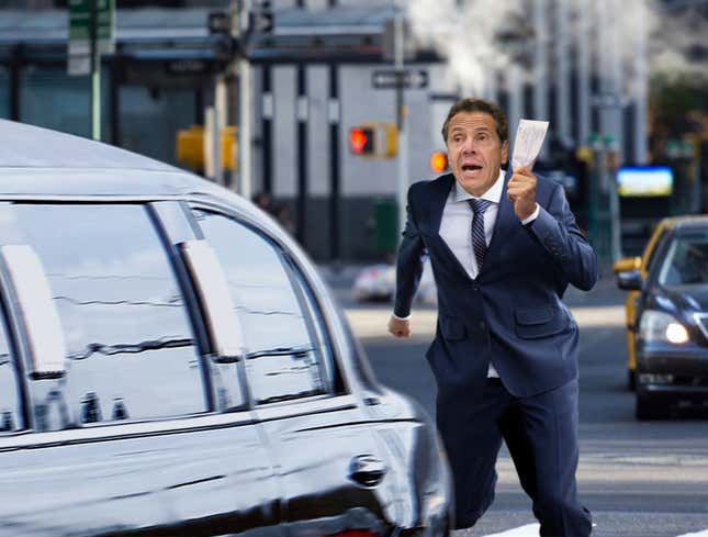 Image for article titled ‘Wait, Mr. Bezos, You Forgot Your Tax Subsidy!’ Says Andrew Cuomo Running Behind Limo