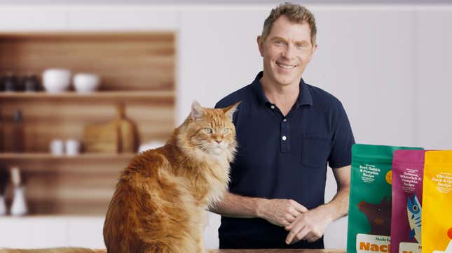 Image for article titled Bobby Flay and his cat Nacho came out with a line of cat food