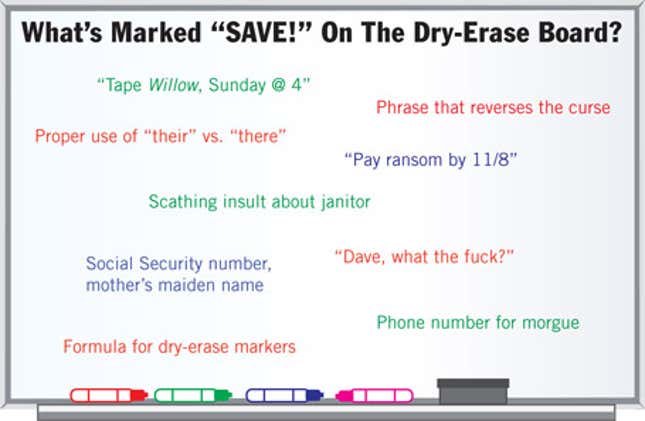 Image for article titled What&#39;s Marked &quot;SAVE!&quot; On The Dry-Erase Board