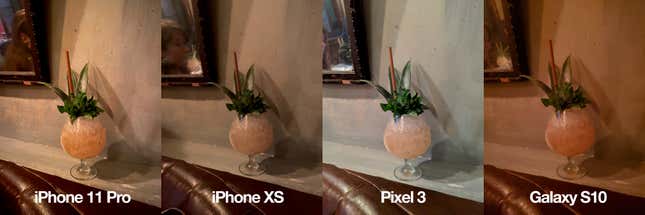 The iPhone 11 Pro’s Night Mode produces the most accurate and best-looking shots in low light.