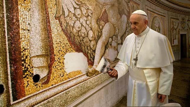 Image for article titled Pope Spends Afternoon Filling In Glory Holes All Over St. Peter’s Basilica