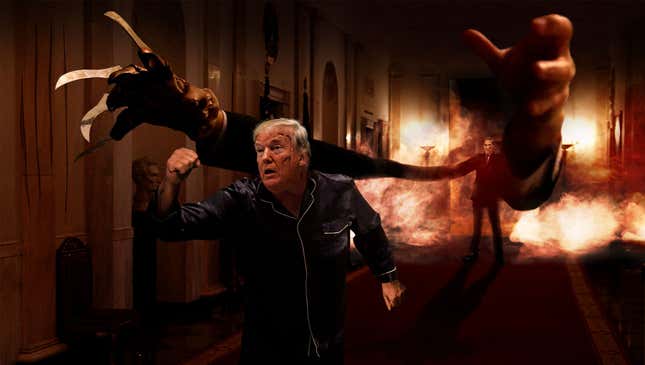 Image for article titled Trump Wakes Up Covered In Dozens Of Small Cuts After Being Chased Through Dreams By Razor-Blade-Fingered Robert Mueller