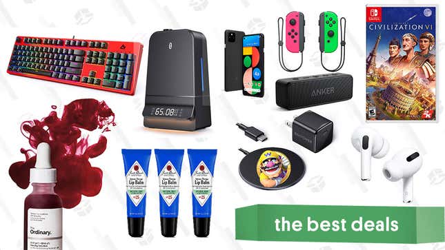 Image for article titled Monday&#39;s Best Deals: Apple AirPods Pro, Google Pixel 4a 5G, Switch Joy-Cons, TaoTronics Humidifiers, The Ordinary Peeling Solution, iPhone 12 MagSafe Charger, and More