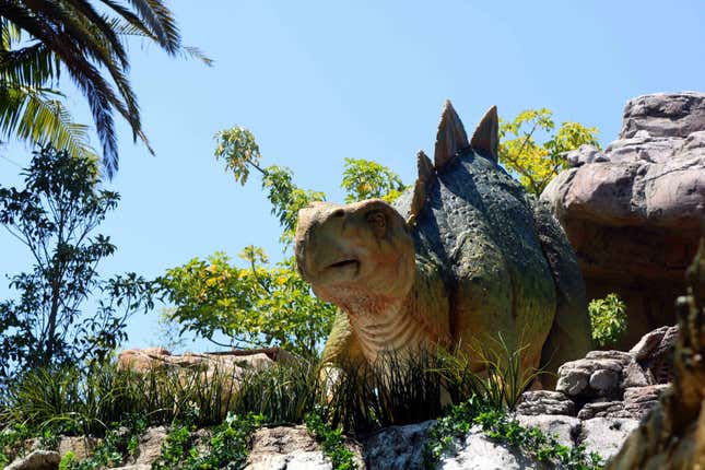 The baby stegosaurus is adorable.