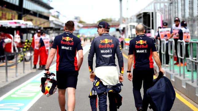 Max Verstappen walks the pits in Australia today.