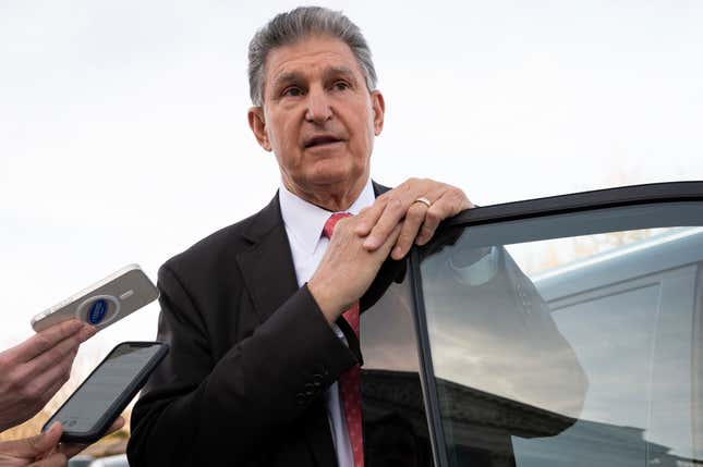 Senator Joe Manchin (D-W.V.) speaks to media at the U.S. Capitol, in Washington, D.C., on Monday, March 14, 2022. The Senate returned from the weekend to vote on Shalanda Young’s nomination to be Director of the Office of Budget and Management, as Congress and the White House contemplate further actions to aide Ukraine after Russia’s invasion.