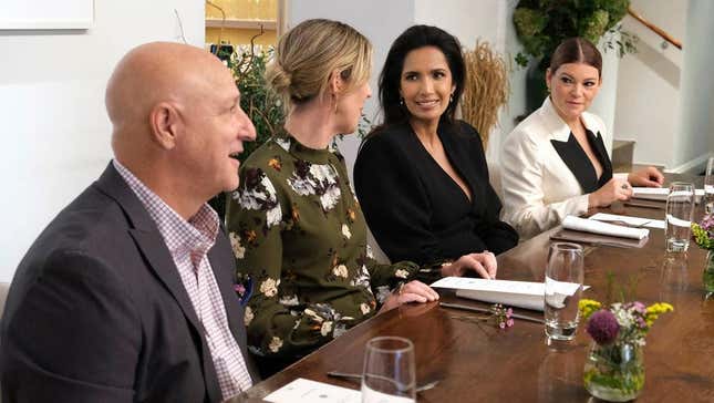 Tom Colicchio, Clare Smyth, Padma Lakshmi, and Gail Simmons in this season’s “Restaurant Wars,” which airs May 4 