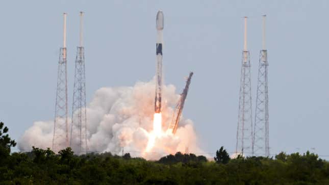 A SpaceX Falcon 9 rocket carrying a payload of 53 Starlink satellites lifts off from Cape Canaveral.