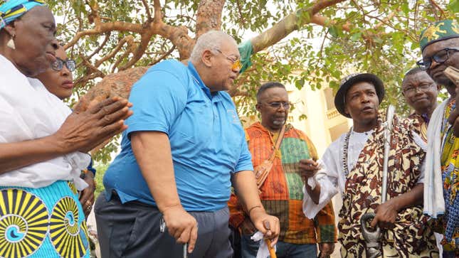 “Milton Fitch a Prince Hall Mason from North Carolina visits the Slave Route in Ouidah with Beninese Masons”
