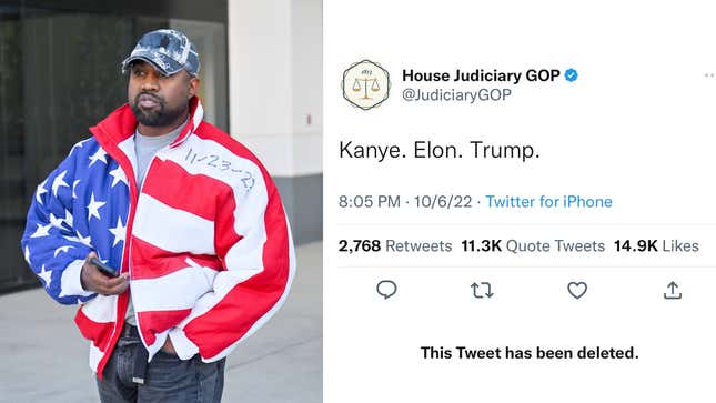 Image for article titled House Republicans Quietly Delete Infamous Pro-Kanye Tweet After He Says, &#39;I Like Hitler&#39;