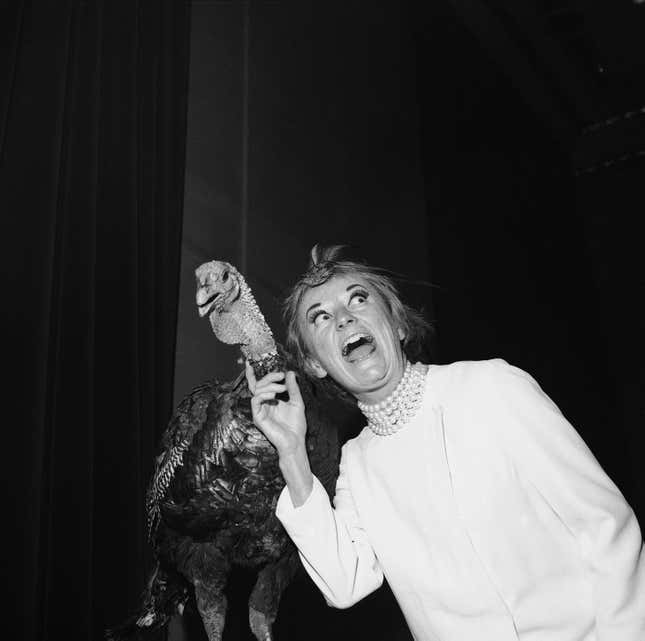 Image for article titled Please enjoy these photos of Phyllis Diller making turkey faces