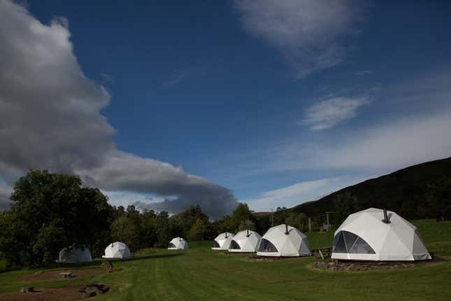A detour south of the NC500, “glamping” eco-domes are available for £75 a night at the Loch Tay Highland Lodges.
