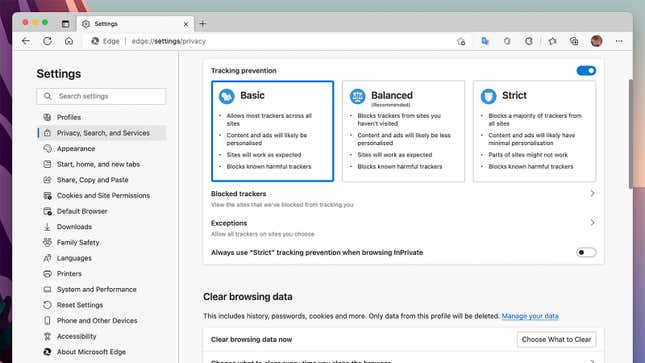 A screenshot of Microsoft Edge's security page