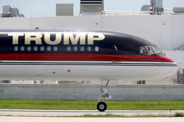 MIAMI, FLORIDA - JUNE 12: Republican presidential candidate former U.S. President Donald Trump arrives at Miami International Airport on June 12, 2023 in Miami, Florida.
