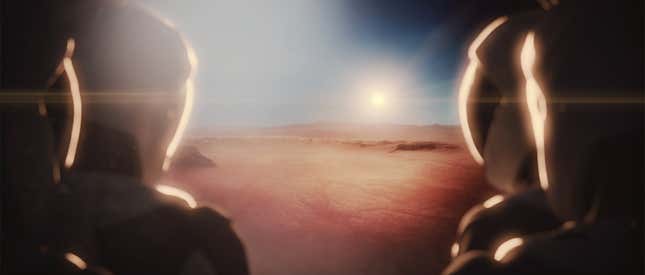 Conceptual image showing humans on the Martian surface.